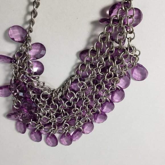 Women' Stylish Silver tone Purple Drop Cluster Beads Necklace, Matching Earrings - Picture 3 of 7